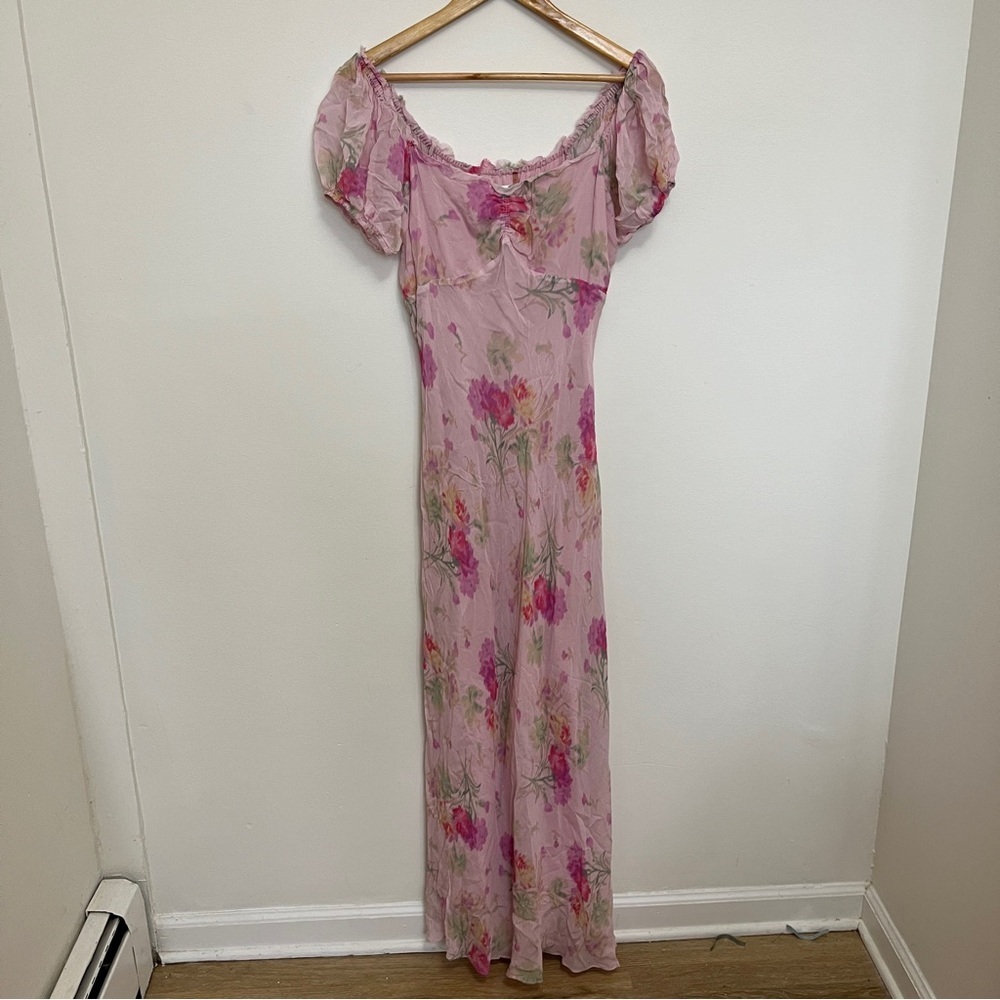 LoveShackFancy Madara Maxi Dress Pink Floral Silk Feel Cottagecore Size M - Picture 3 of 6